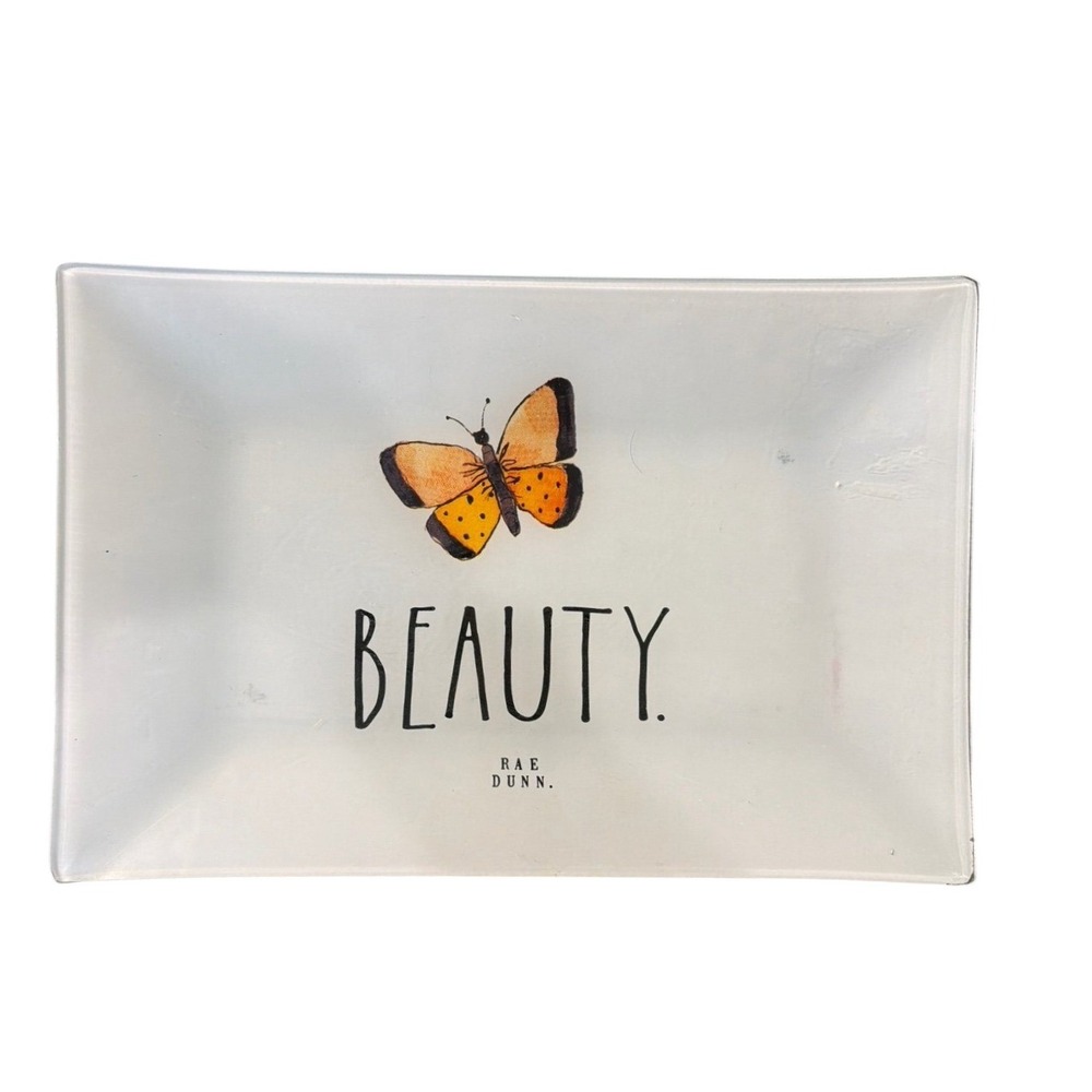 Rae Dunn Artisan Collection BEAUTY Butterfly Ceramic Rectangular Tray Platter